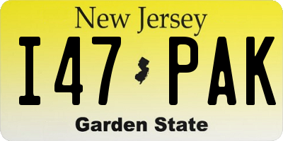 NJ license plate I47PAK