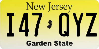 NJ license plate I47QYZ