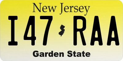 NJ license plate I47RAA