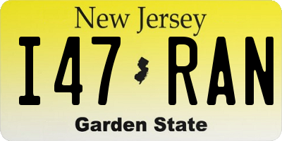 NJ license plate I47RAN