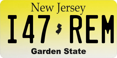 NJ license plate I47REM