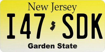 NJ license plate I47SDK