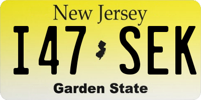 NJ license plate I47SEK