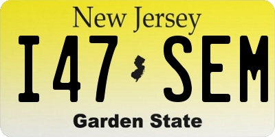NJ license plate I47SEM