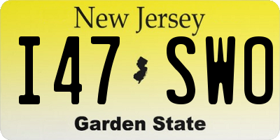 NJ license plate I47SWO