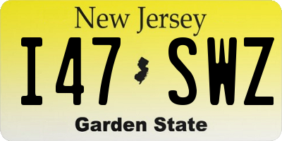 NJ license plate I47SWZ