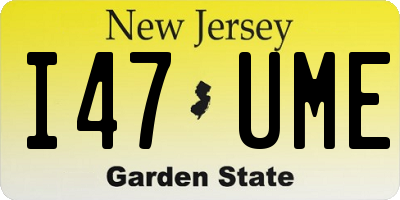 NJ license plate I47UME