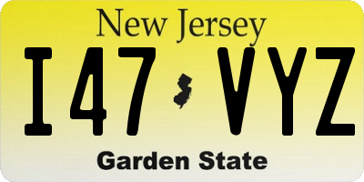 NJ license plate I47VYZ