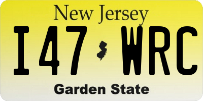 NJ license plate I47WRC