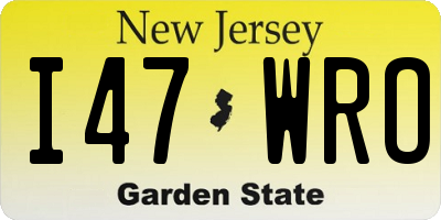 NJ license plate I47WRO
