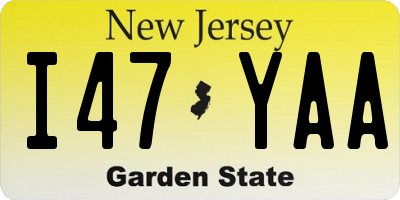 NJ license plate I47YAA