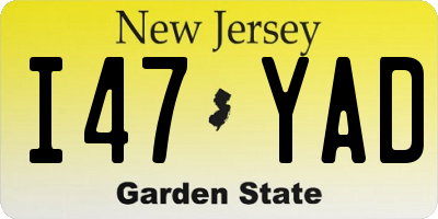 NJ license plate I47YAD