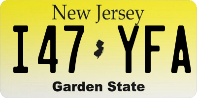 NJ license plate I47YFA
