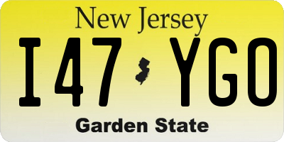 NJ license plate I47YGO