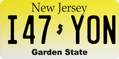 NJ license plate I47YON