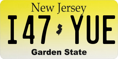 NJ license plate I47YUE