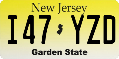 NJ license plate I47YZD