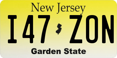 NJ license plate I47ZON