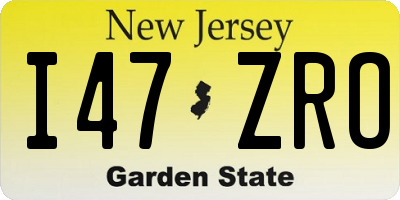 NJ license plate I47ZRO