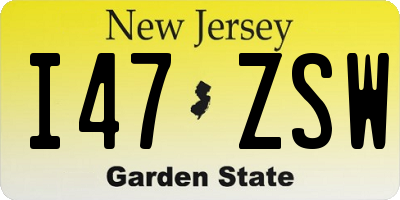 NJ license plate I47ZSW