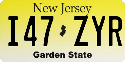NJ license plate I47ZYR