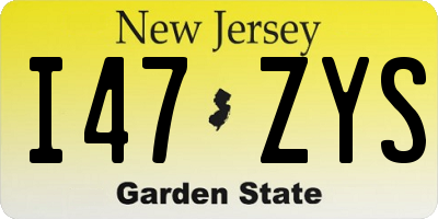 NJ license plate I47ZYS