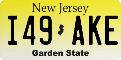 NJ license plate I49AKE