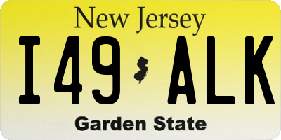 NJ license plate I49ALK
