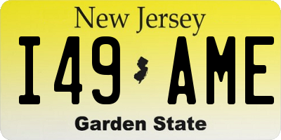 NJ license plate I49AME