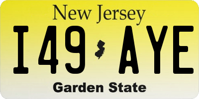NJ license plate I49AYE