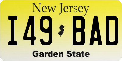 NJ license plate I49BAD