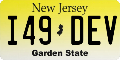 NJ license plate I49DEV