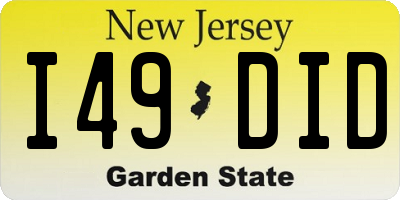 NJ license plate I49DID
