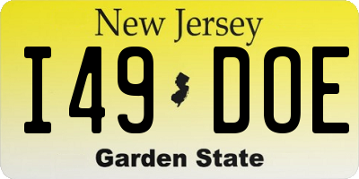 NJ license plate I49DOE