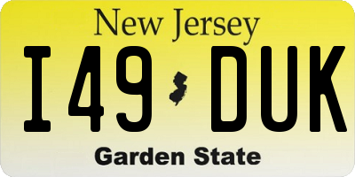 NJ license plate I49DUK
