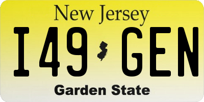 NJ license plate I49GEN