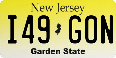 NJ license plate I49GON
