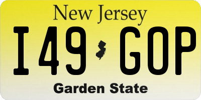 NJ license plate I49GOP