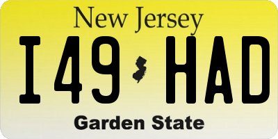 NJ license plate I49HAD