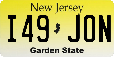 NJ license plate I49JON