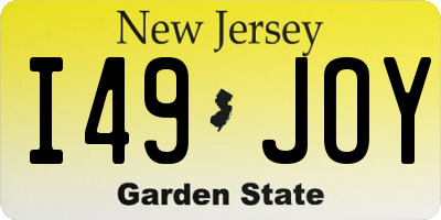 NJ license plate I49JOY