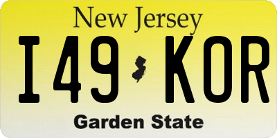 NJ license plate I49KOR