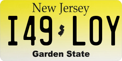 NJ license plate I49LOY