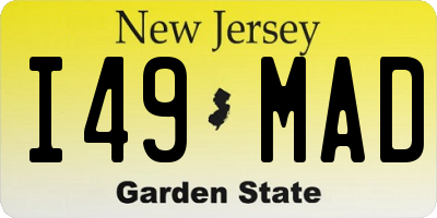 NJ license plate I49MAD