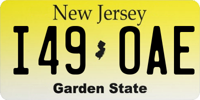 NJ license plate I49OAE