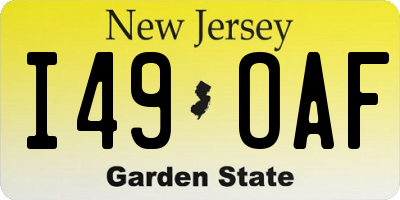 NJ license plate I49OAF