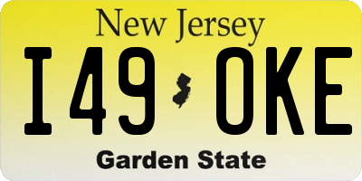 NJ license plate I49OKE