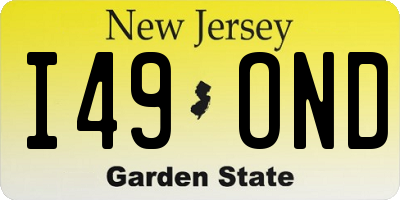 NJ license plate I49OND