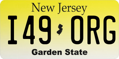 NJ license plate I49ORG