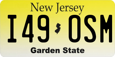 NJ license plate I49OSM
